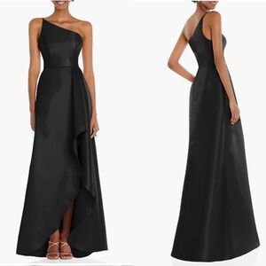 D831 NEW Alfred Sung BLACK One Shoulder SATIN Evening BRIDESMAID DRESS 8